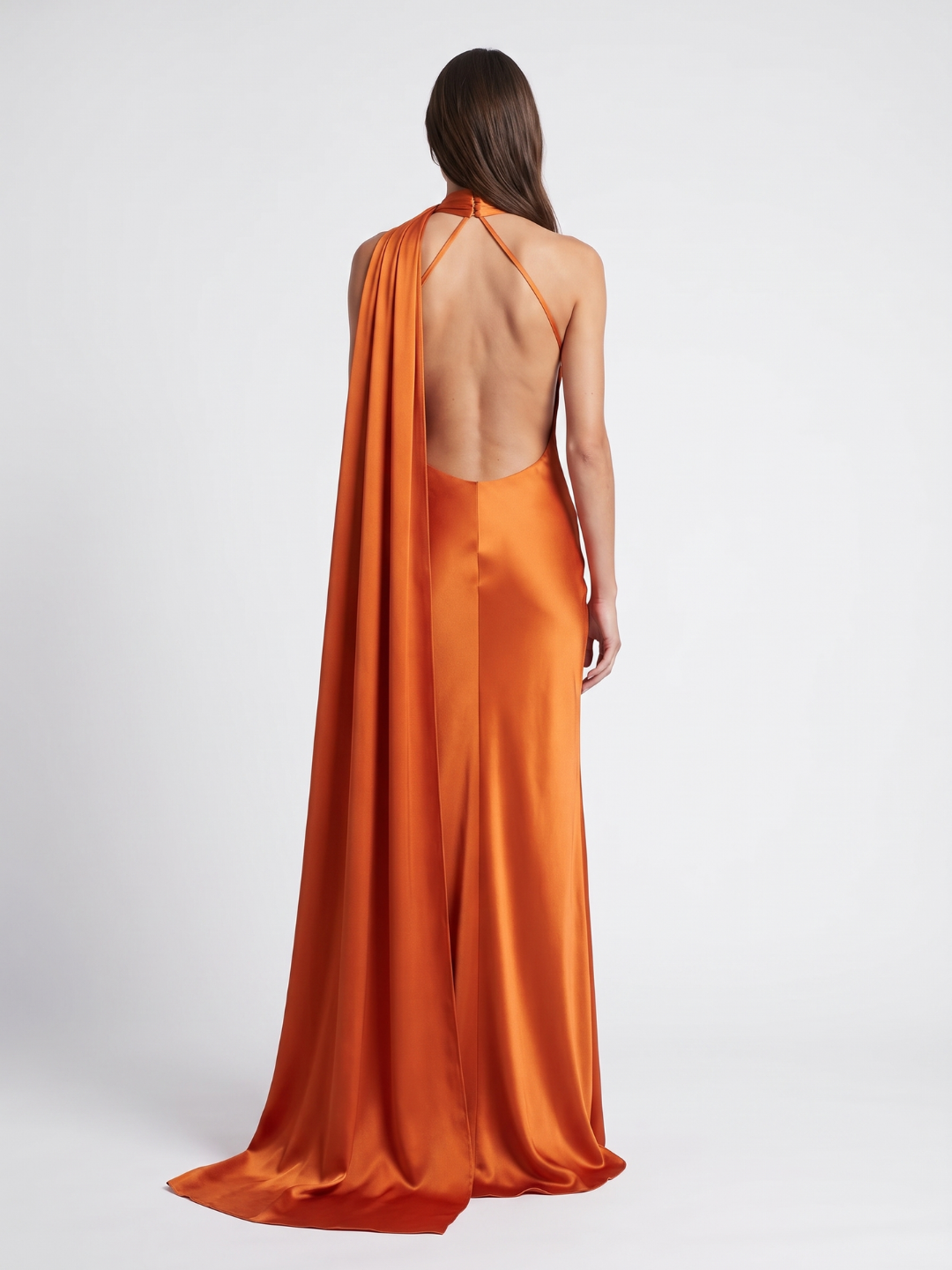 Anouk | Scarf Halter One Shoulder Satin Maxi Dress