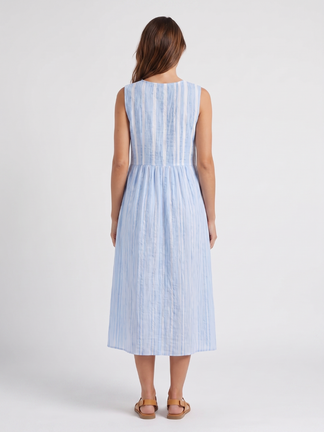 Margot | Striped Round Neck A-Line Midi Dress