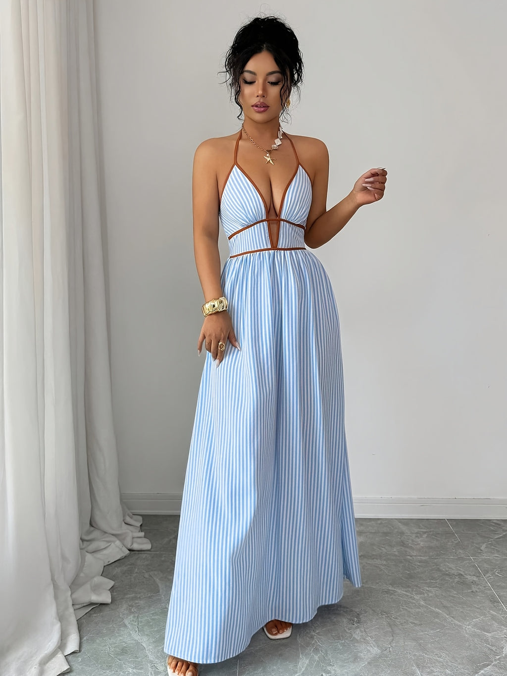 Tatum | Striped Colour-Block Wrap-Front Midi Dress