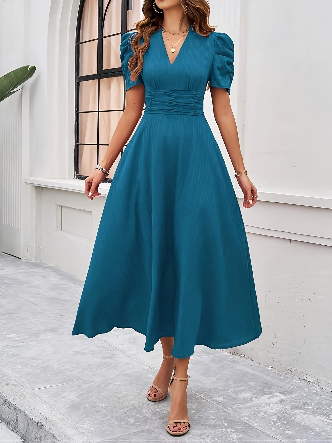 Quinn | Solid V-Neck A-Line Dress
