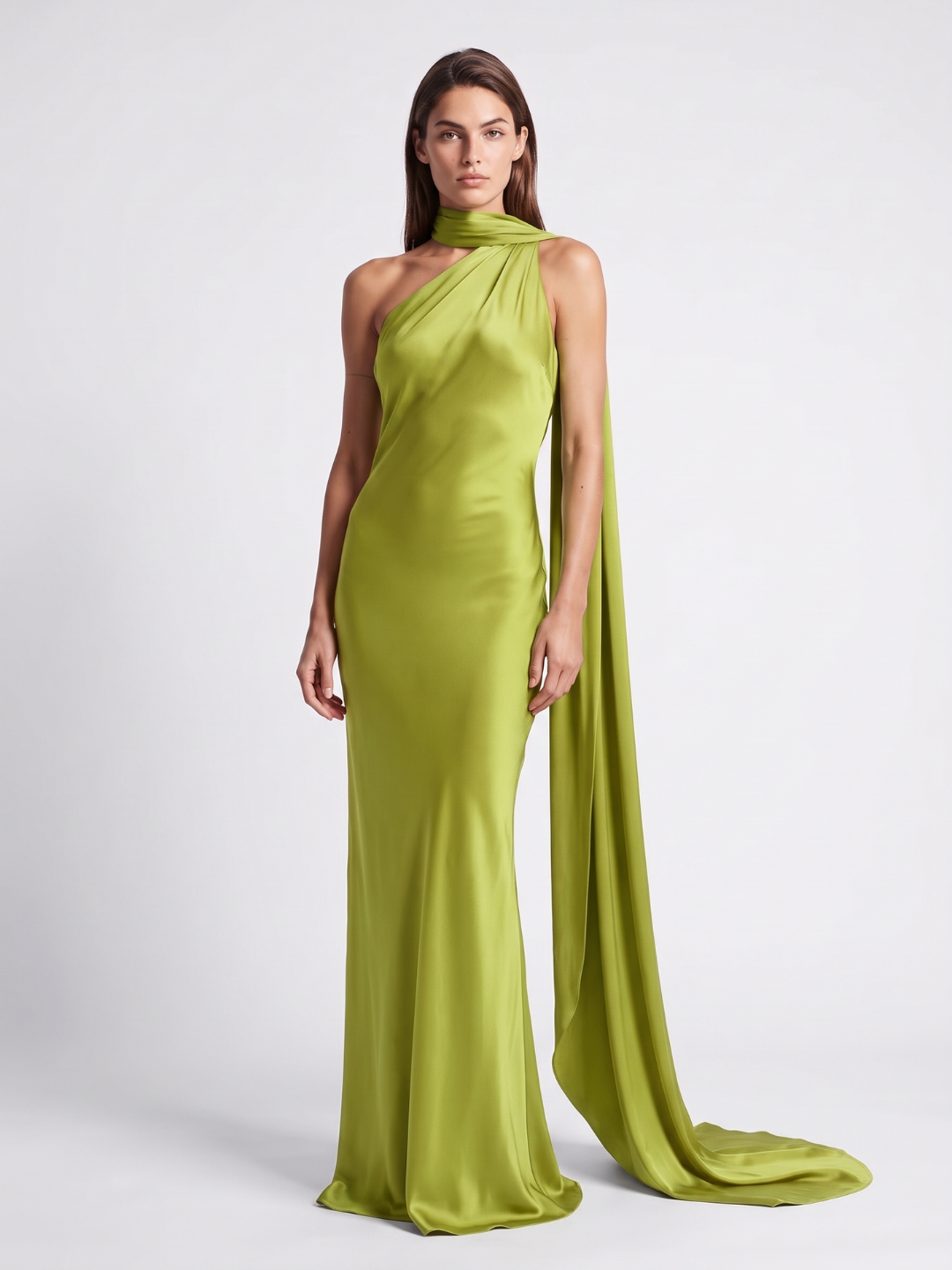 Anouk | Scarf Halter One Shoulder Satin Maxi Dress