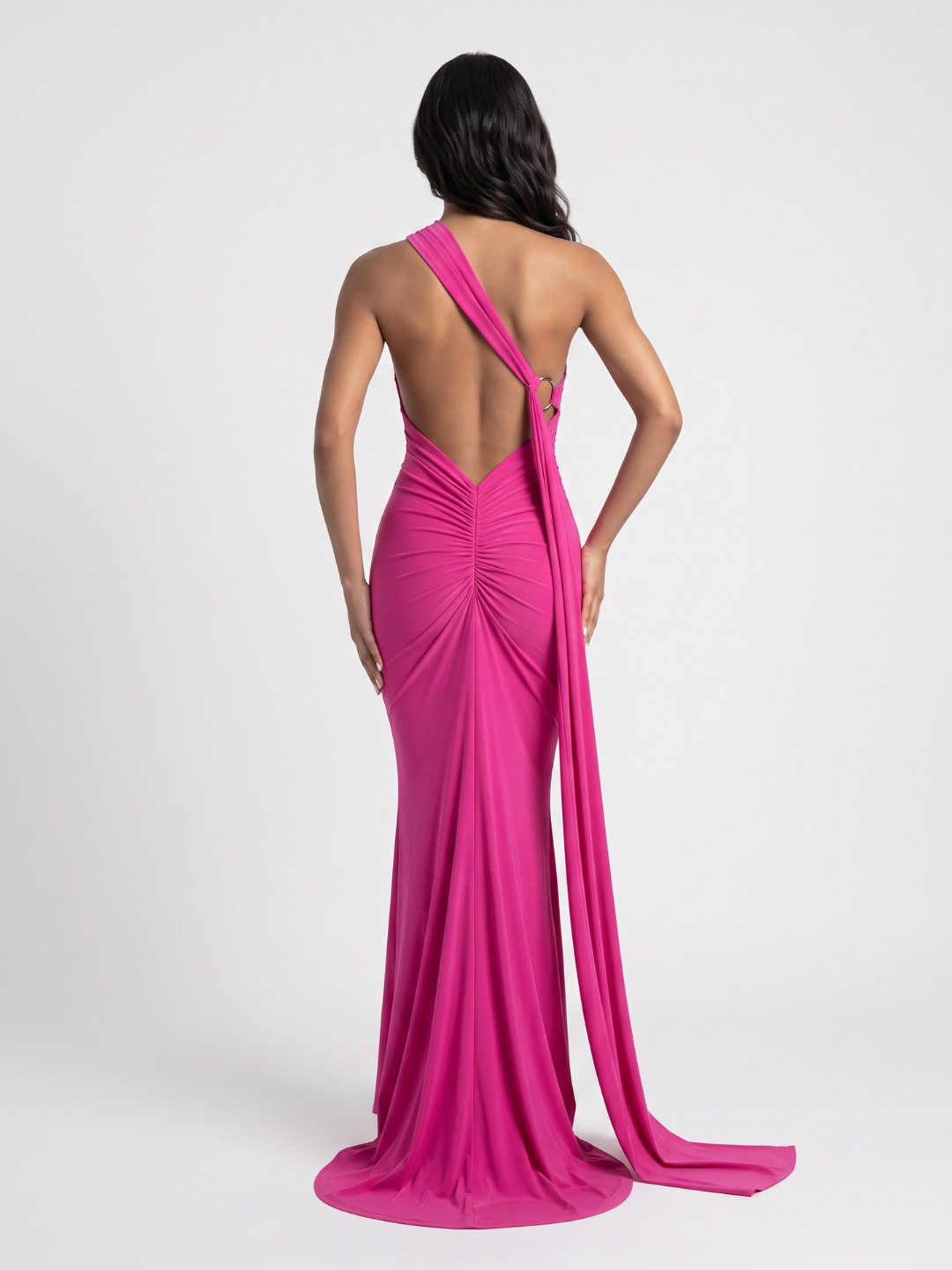 Valentina | One Shoulder Draped Sash Backless Maxi Dress