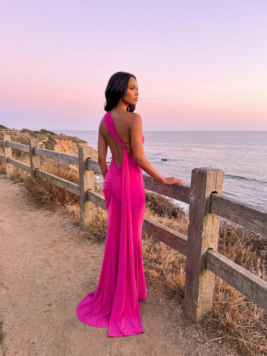 Valentina | One Shoulder Draped Sash Backless Maxi Dress