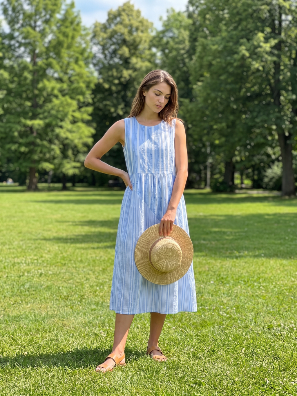 Margot | Striped Round Neck A-Line Midi Dress