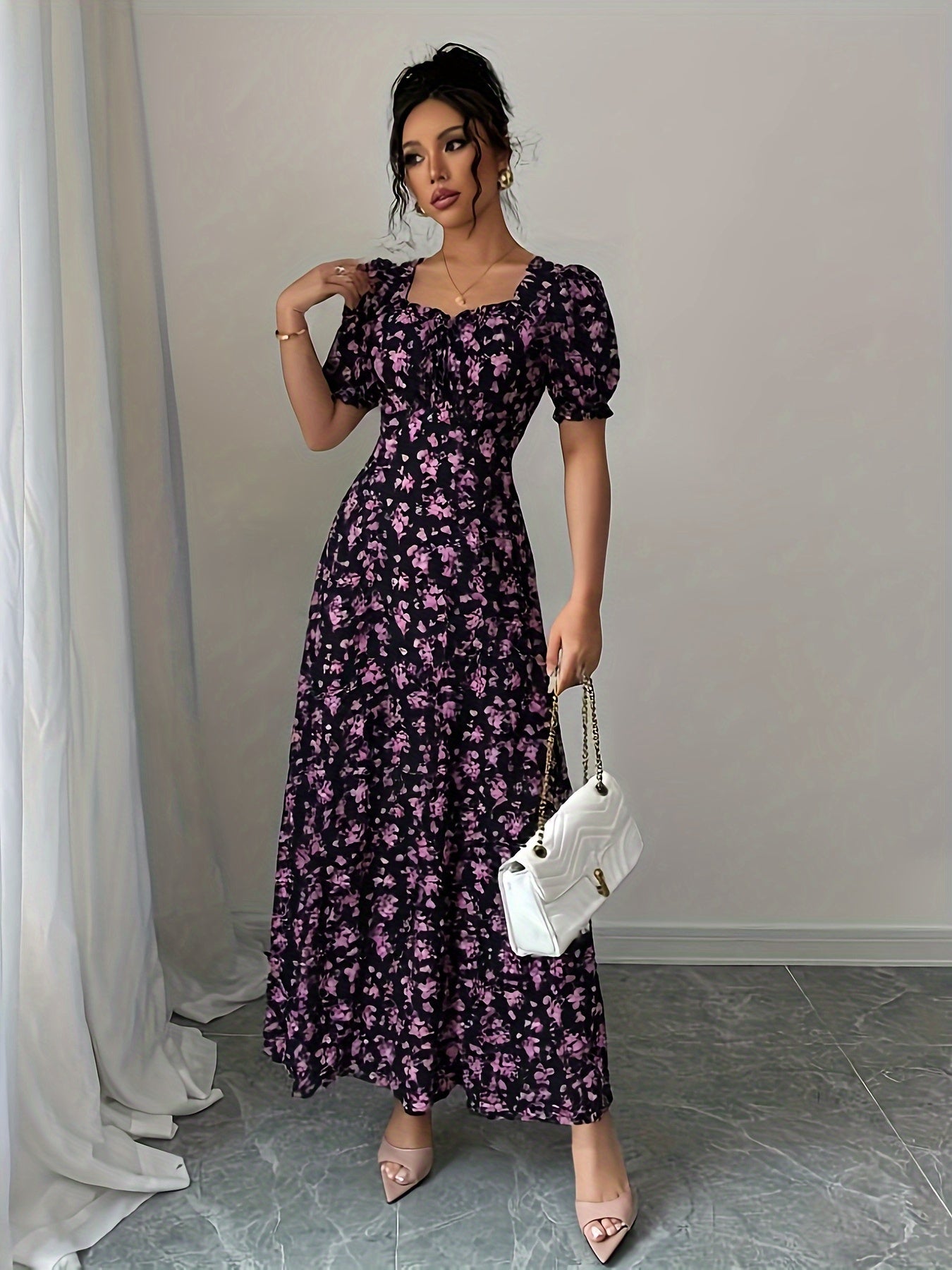 Ainsley | Floral Print Tie-Back Maxi Dress