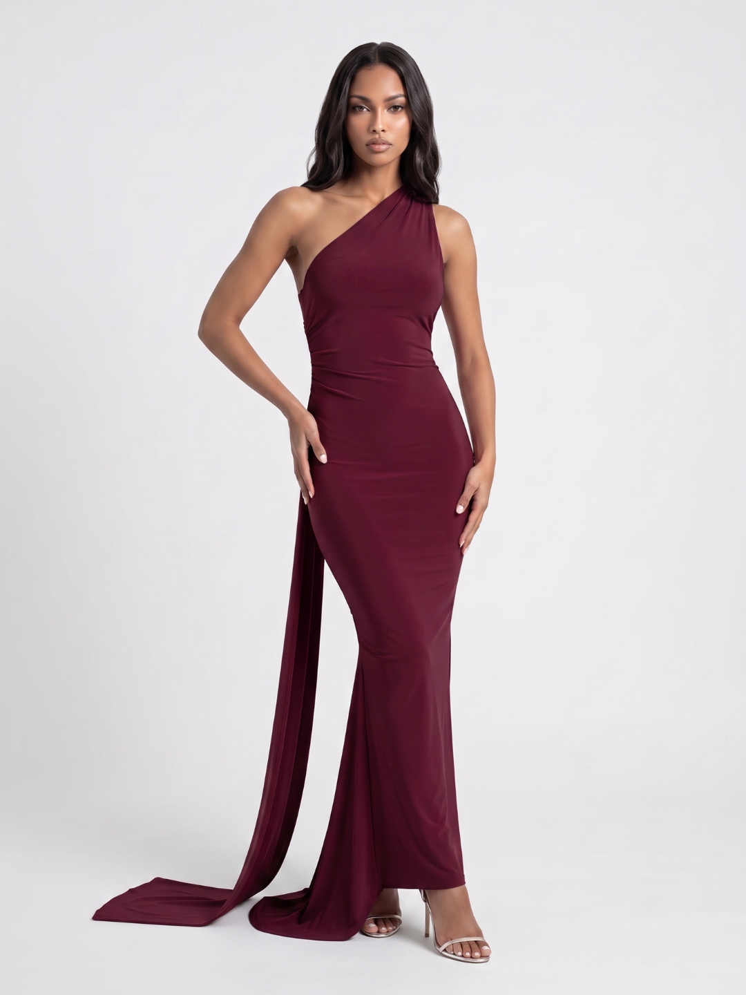 Valentina | One Shoulder Draped Sash Backless Maxi Dress