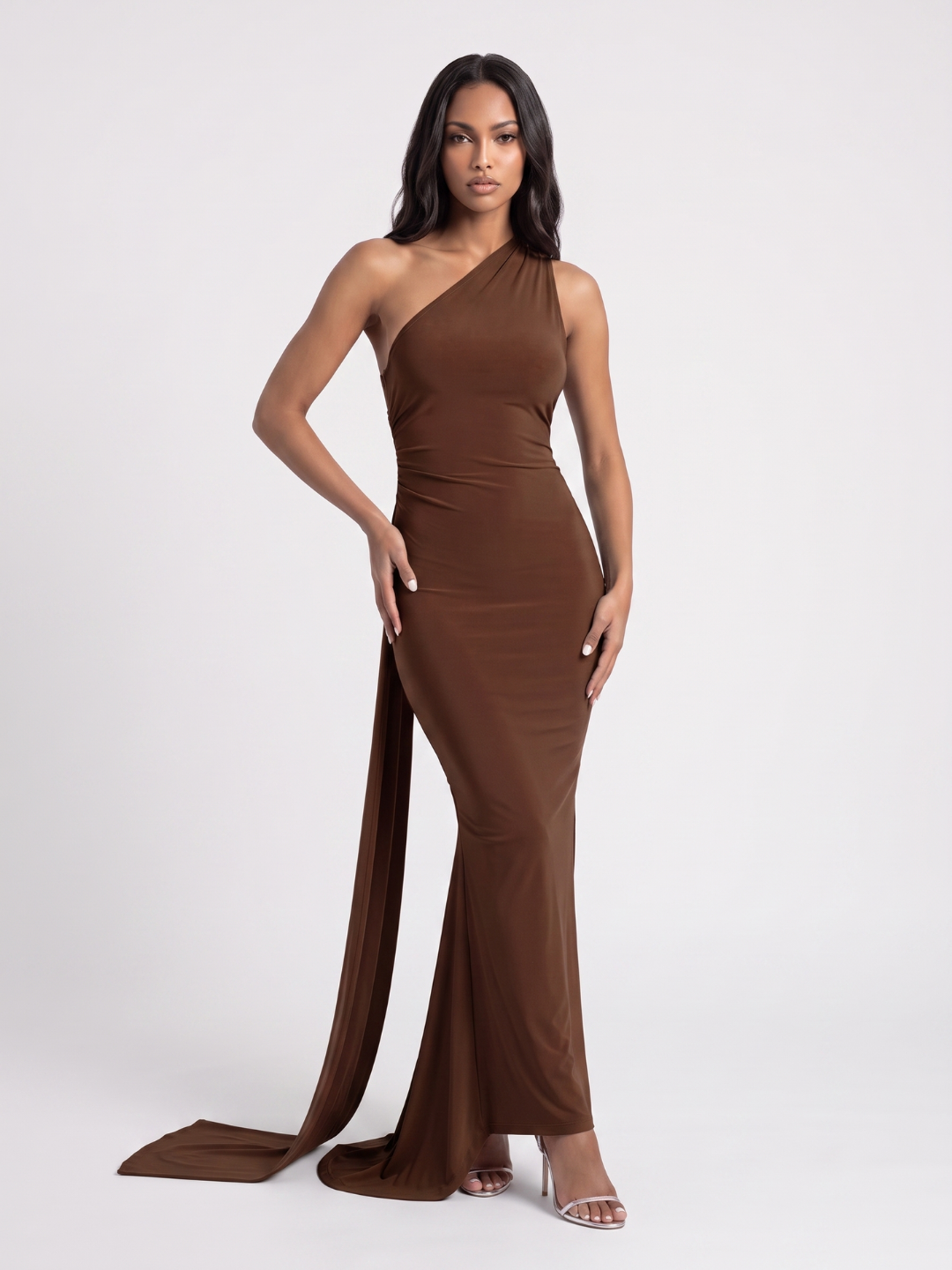 Valentina | One Shoulder Draped Sash Backless Maxi Dress