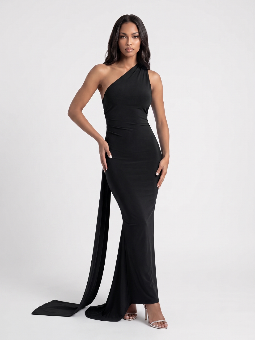 Valentina | One Shoulder Draped Sash Backless Maxi Dress