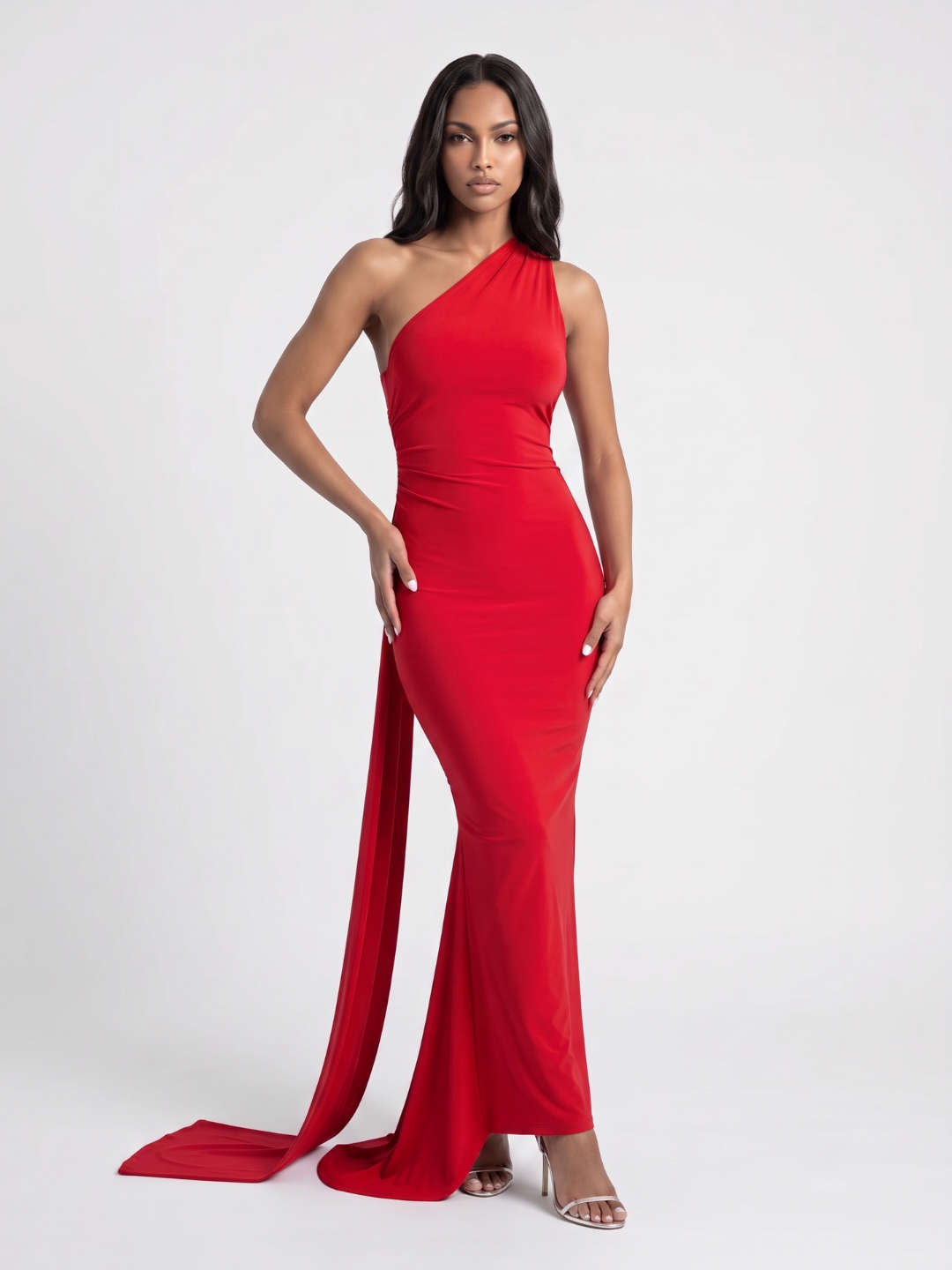 Valentina | One Shoulder Draped Sash Backless Maxi Dress