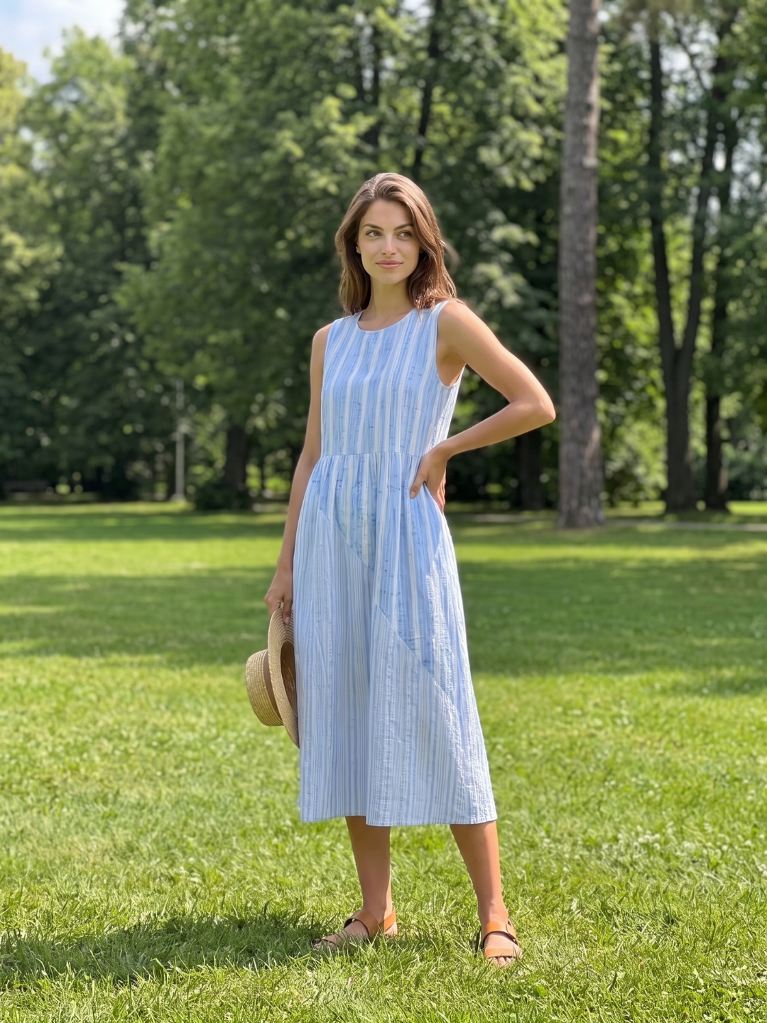 Margot | Striped Round Neck A-Line Midi Dress