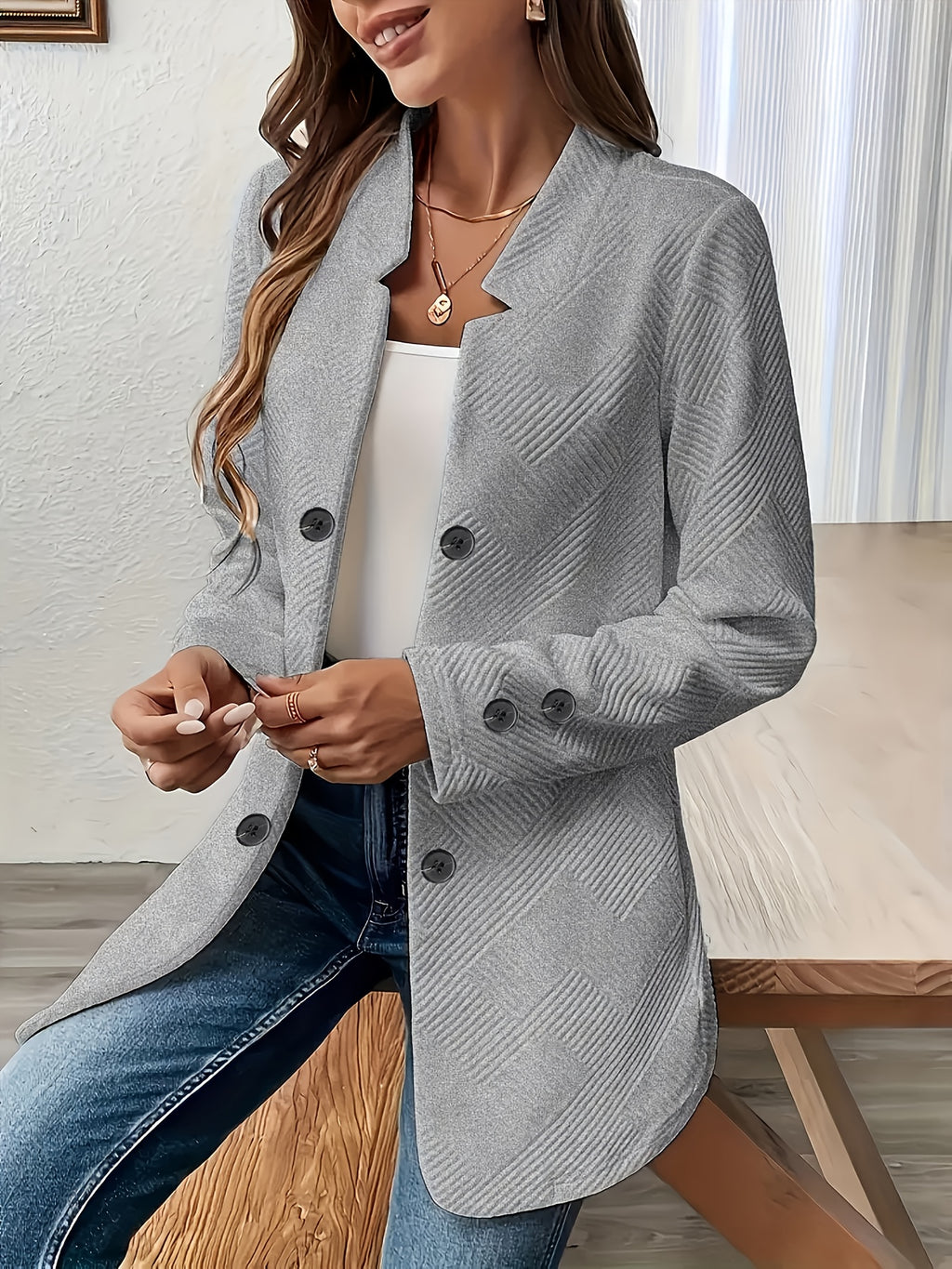 Genevieve | Textured Double Button Pocket Coat - view 10
