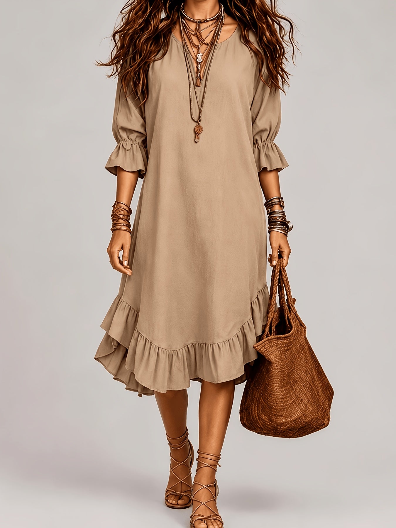 Blakely | Ruffle Sleeve V-Neck Midi Dress