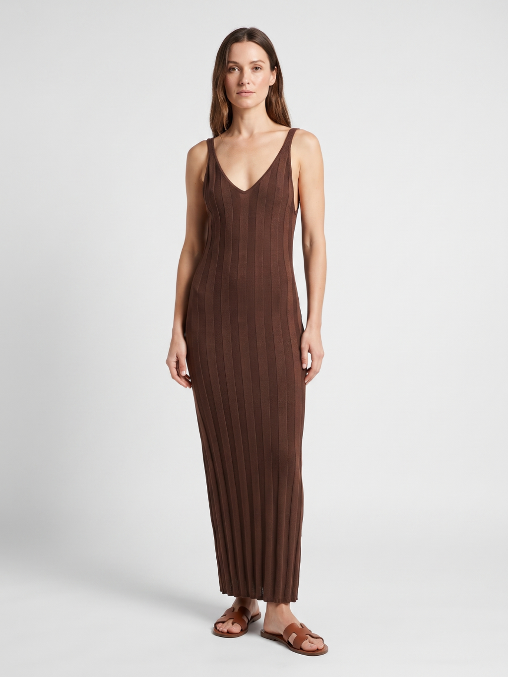 Romilly | Ribbed Knit V-Neck Scoop Back Maxi Dress