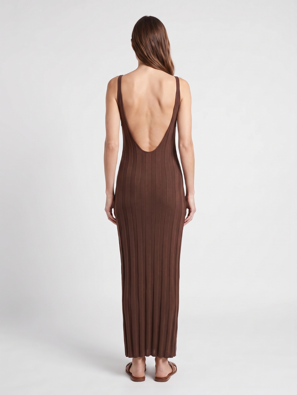 Romilly | Ribbed Knit V-Neck Scoop Back Maxi Dress