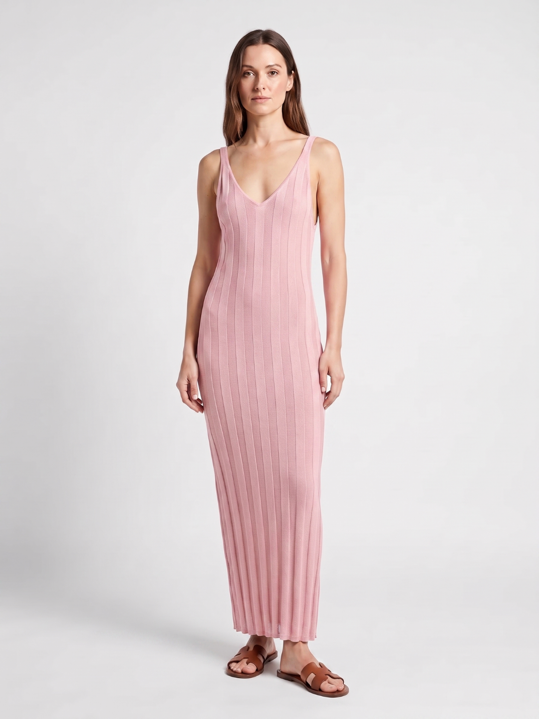 Romilly | Ribbed Knit V-Neck Scoop Back Maxi Dress