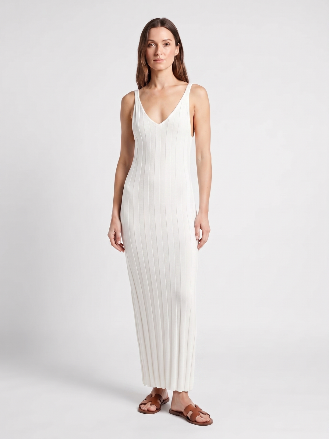 Romilly | Ribbed Knit V-Neck Scoop Back Maxi Dress
