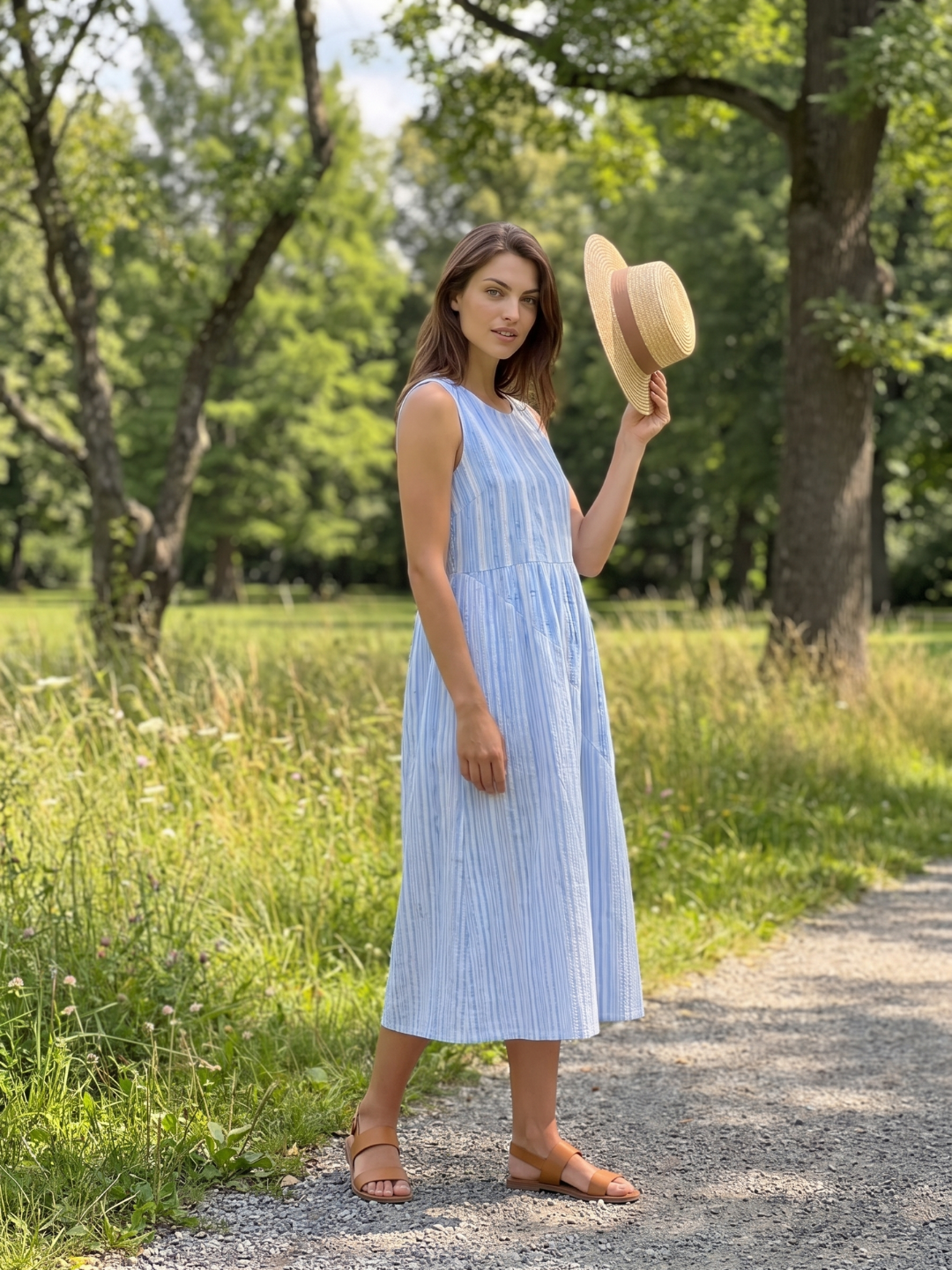 Margot | Striped Round Neck A-Line Midi Dress