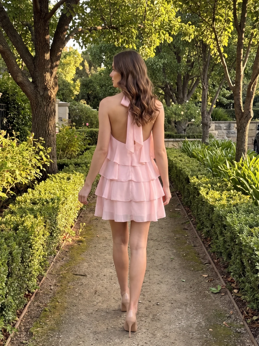 Clementine | Halter Rosette Ruffle Tiered Mini Dress