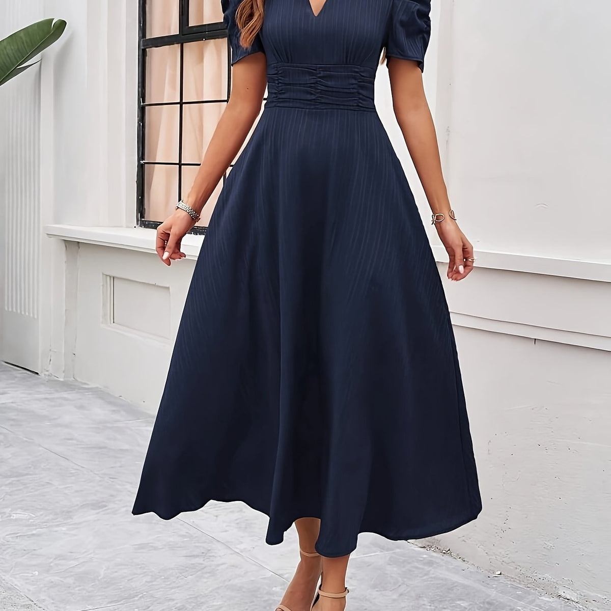 Quinn | Solid V-Neck A-Line Dress