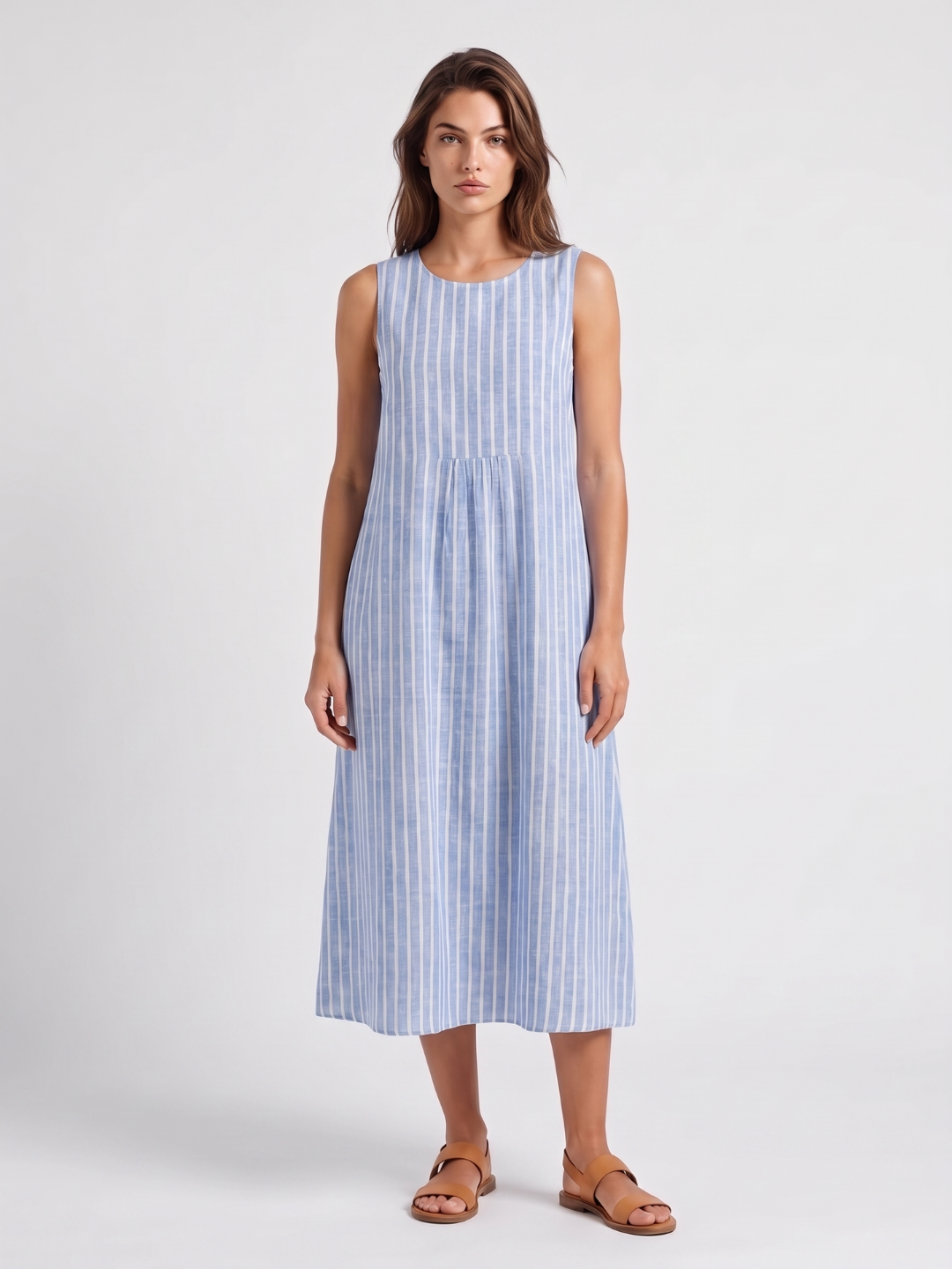 Margot | Striped Round Neck A-Line Midi Dress