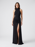 Maren | Mock Neck Draped Hip Slit Maxi Dress