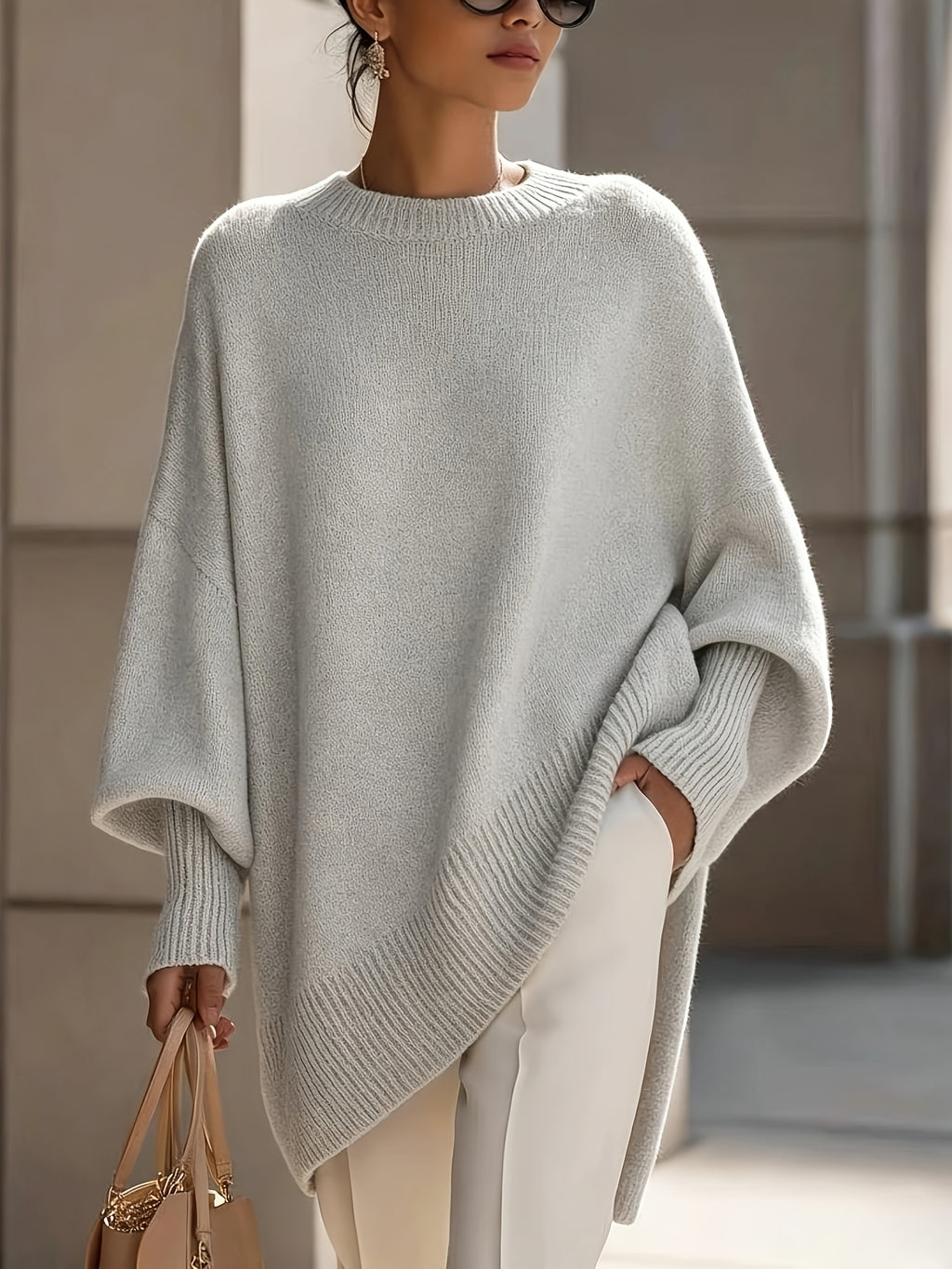 Ottilie | Lantern Sleeve Slanted Hem Sweater - view 3