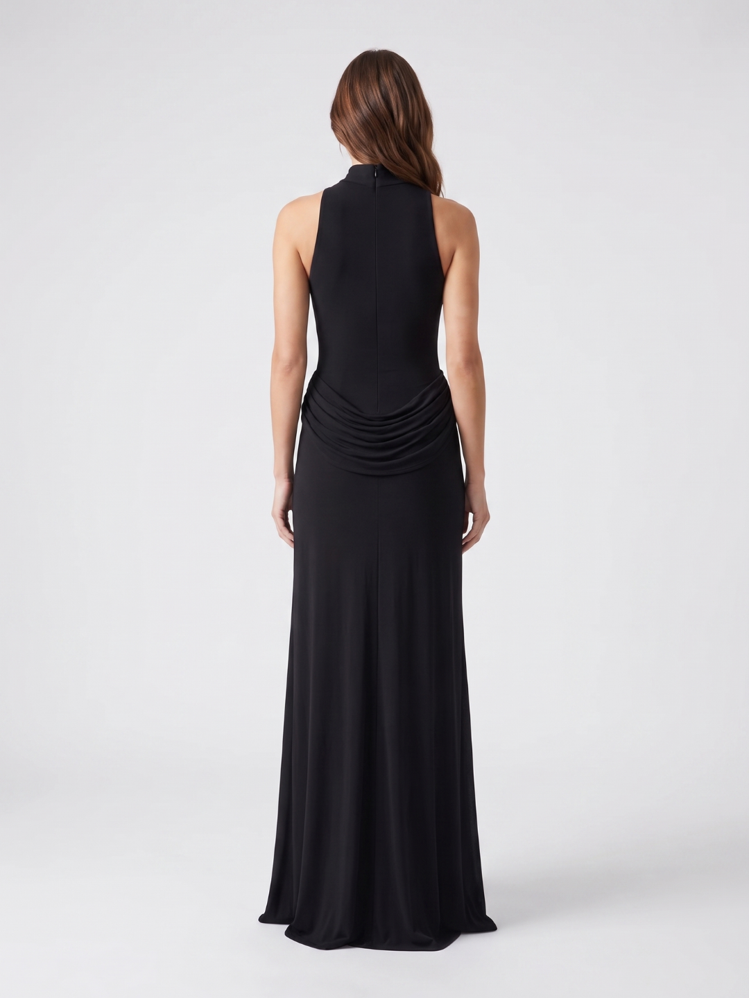 Maren | Mock Neck Draped Hip Slit Maxi Dress