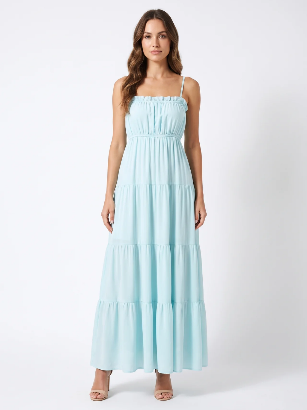 Fiorella | Frill Trim Cinched Waist Tiered Maxi Dress