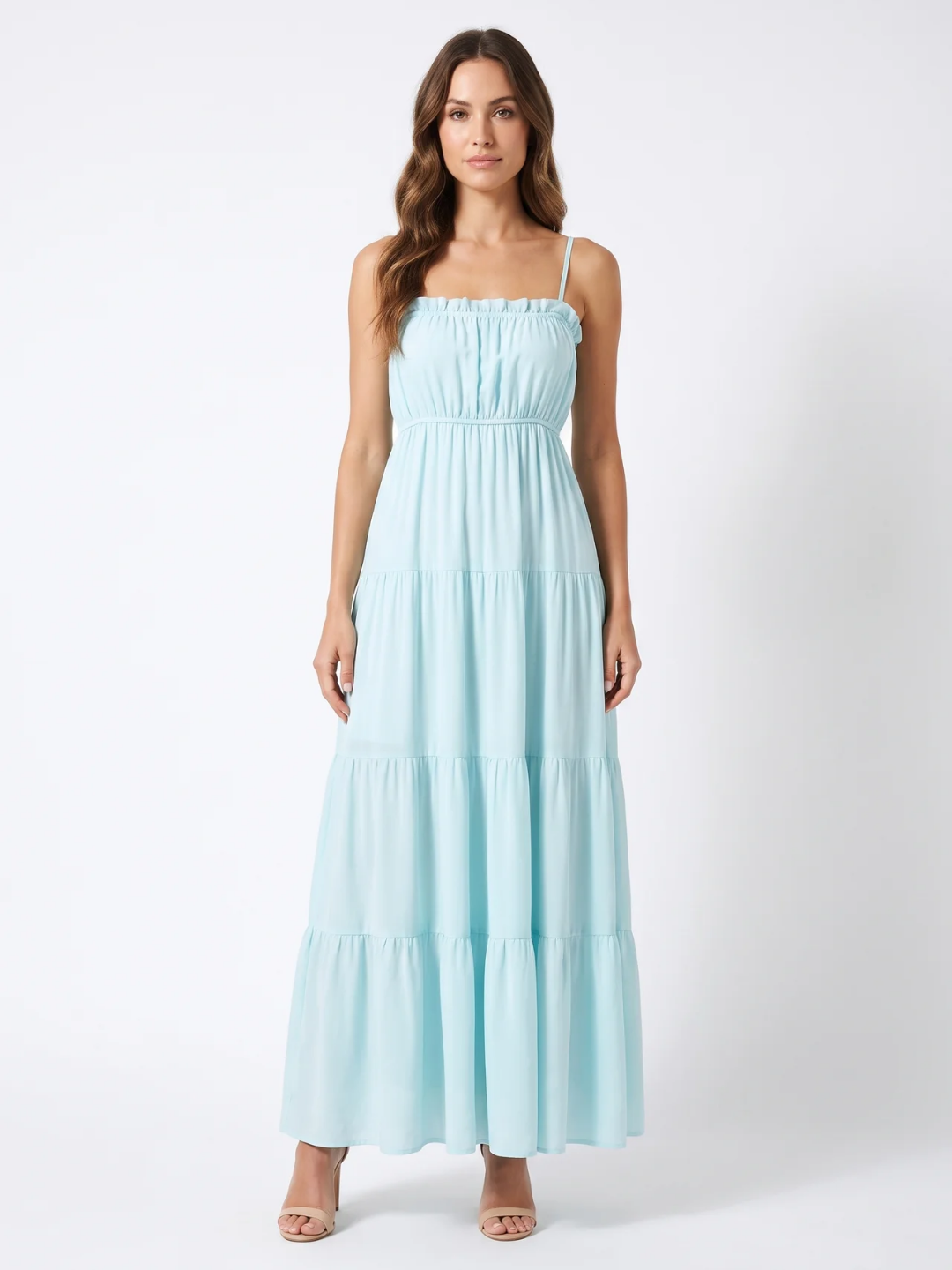Fiorella | Frill Trim Cinched Waist Tiered Maxi Dress