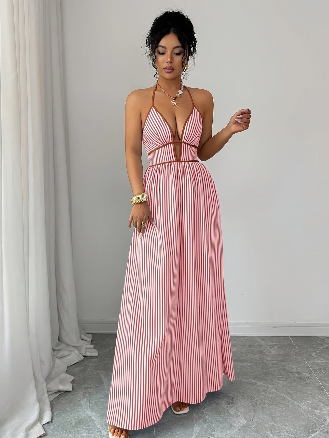 Tatum | Striped Colour-Block Wrap-Front Midi Dress