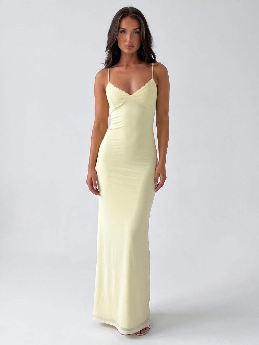 Lisette | V-Neck Picot Trim Slip Maxi Dress