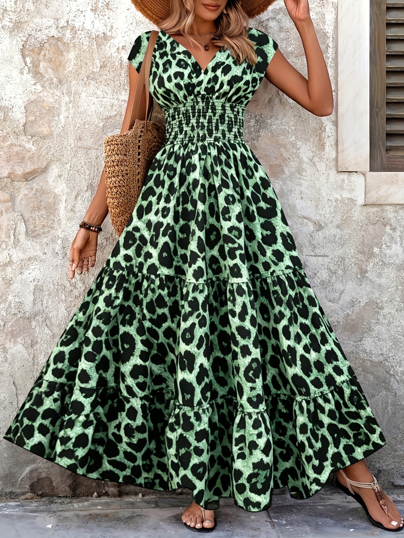 Sutton | Leopard Print V-Neck Maxi Dress