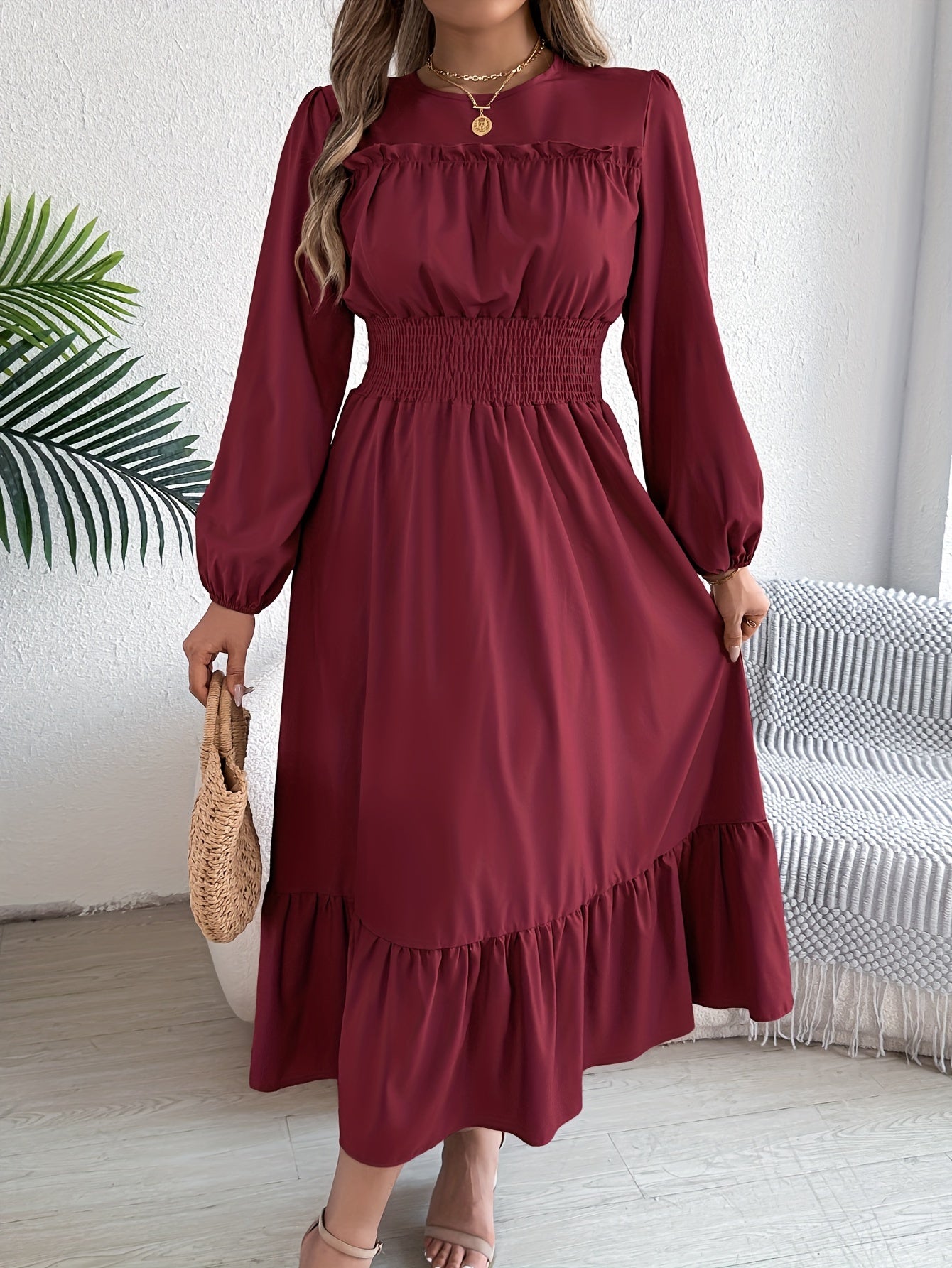 Kinsley | Waist-Gathered Ruffle Hem Maxi Dress