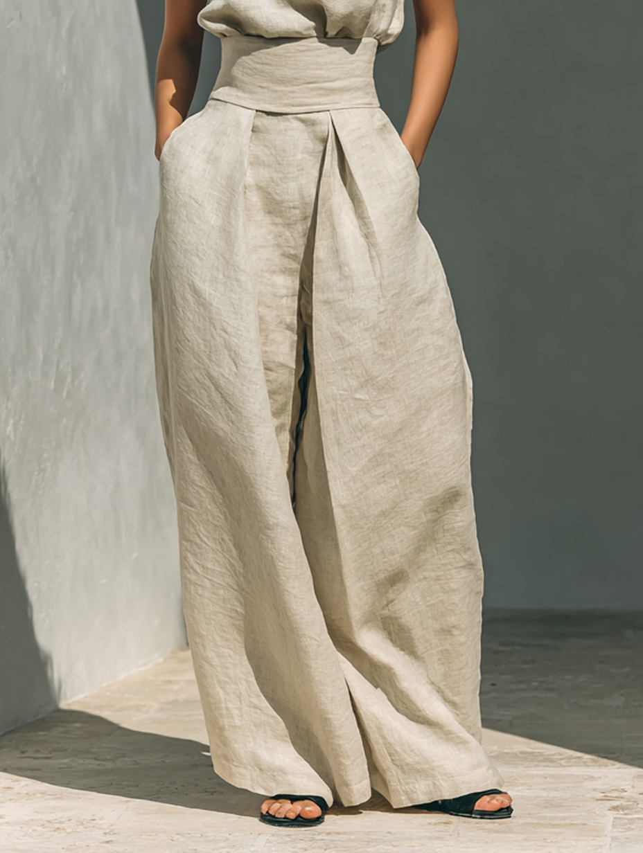 Ramona Women's Linen-Blend Wide-Leg Pants Set