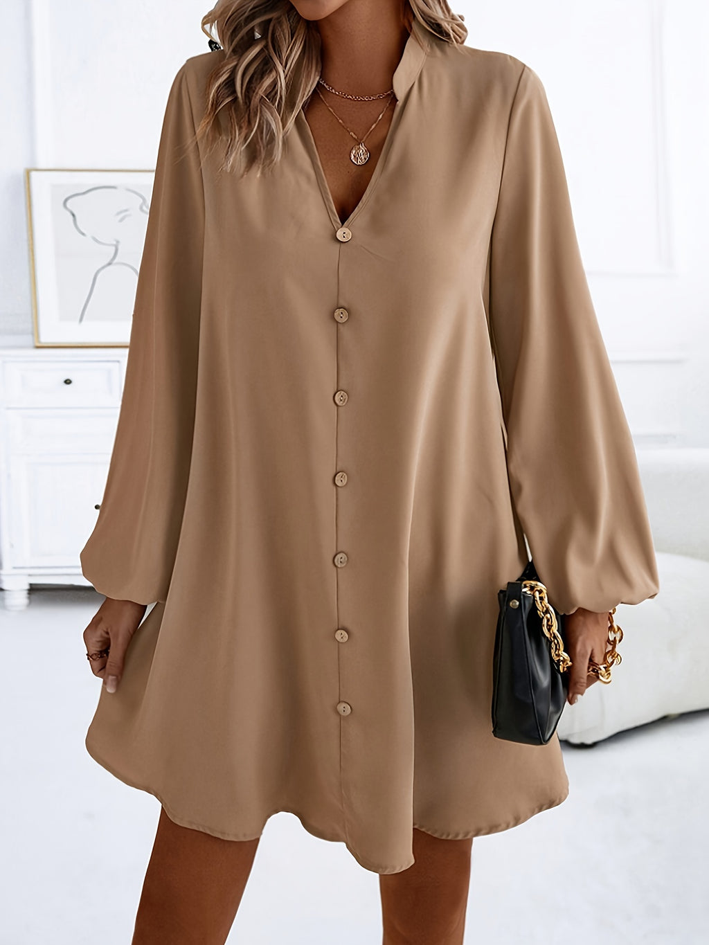 Emerson | Single-Breasted V-Neck Long Sleeve Dress