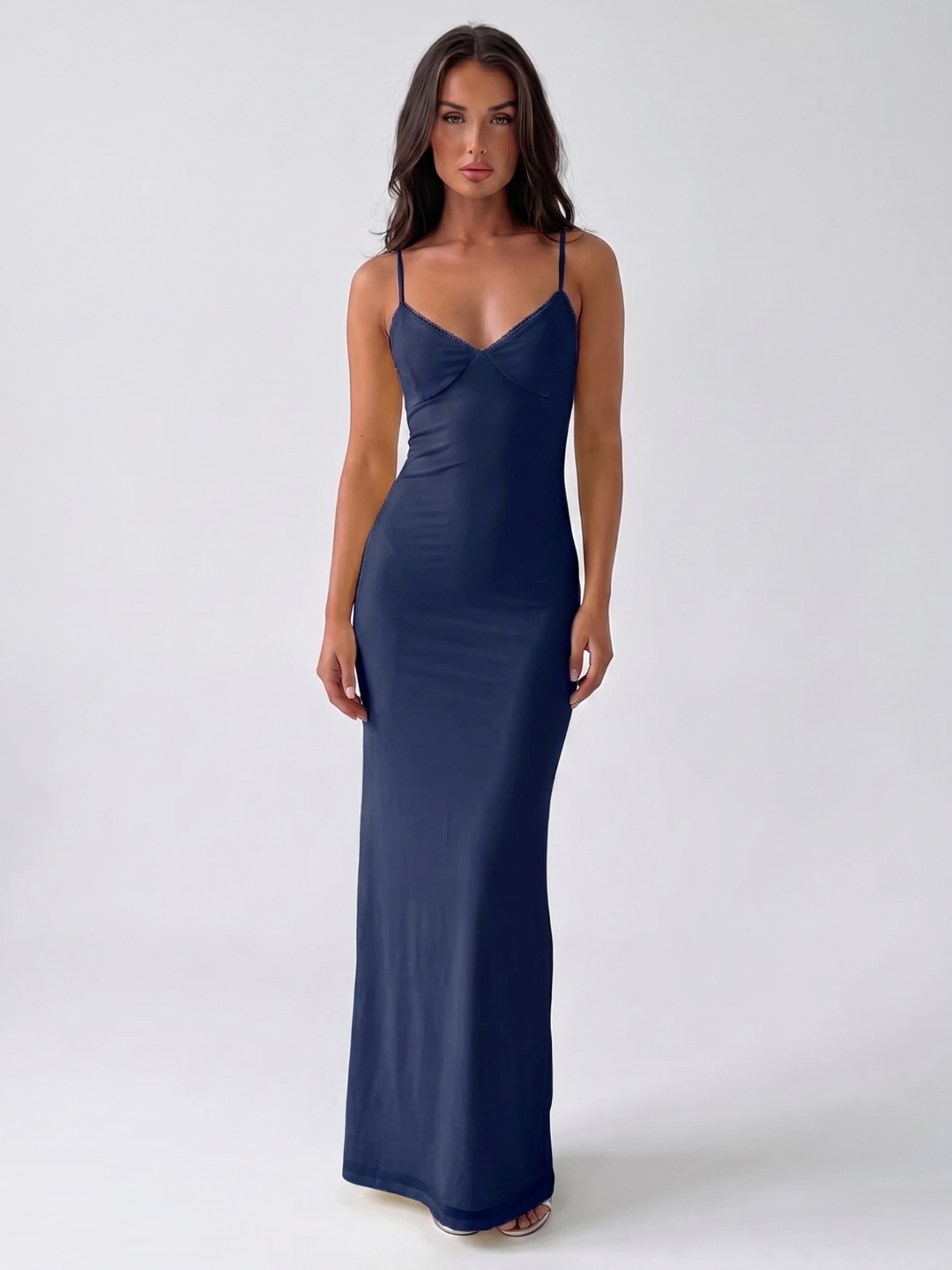Lisette | V-Neck Picot Trim Slip Maxi Dress