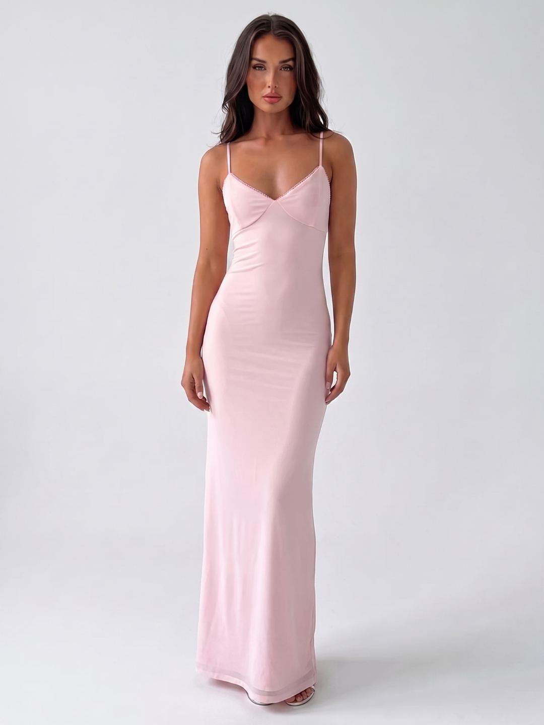 Lisette | V-Neck Picot Trim Slip Maxi Dress