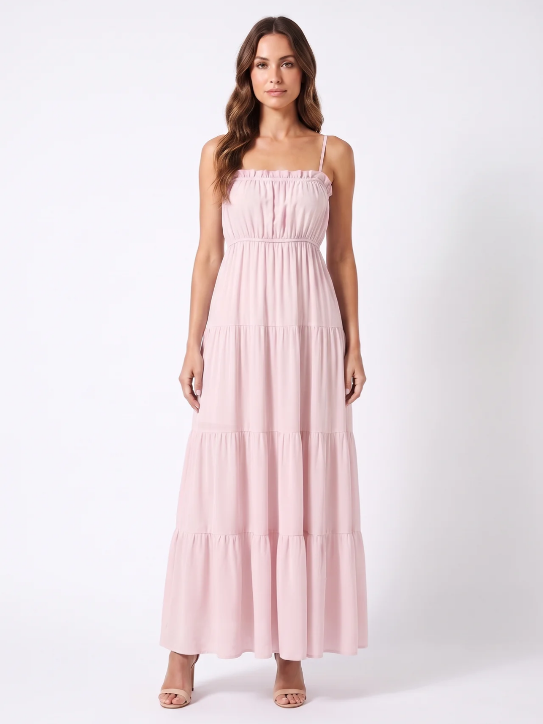Fiorella | Frill Trim Cinched Waist Tiered Maxi Dress