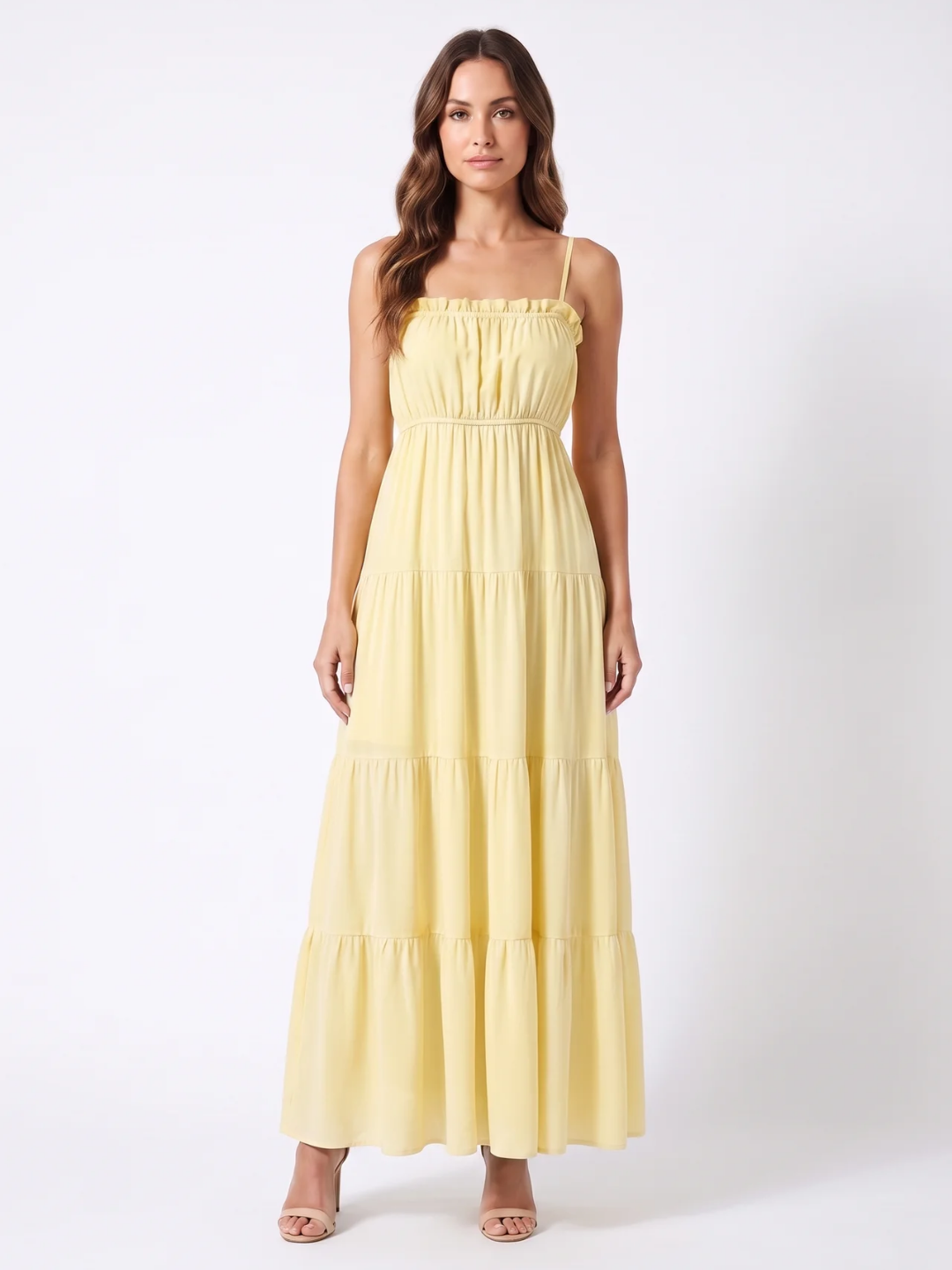 Fiorella | Frill Trim Cinched Waist Tiered Maxi Dress