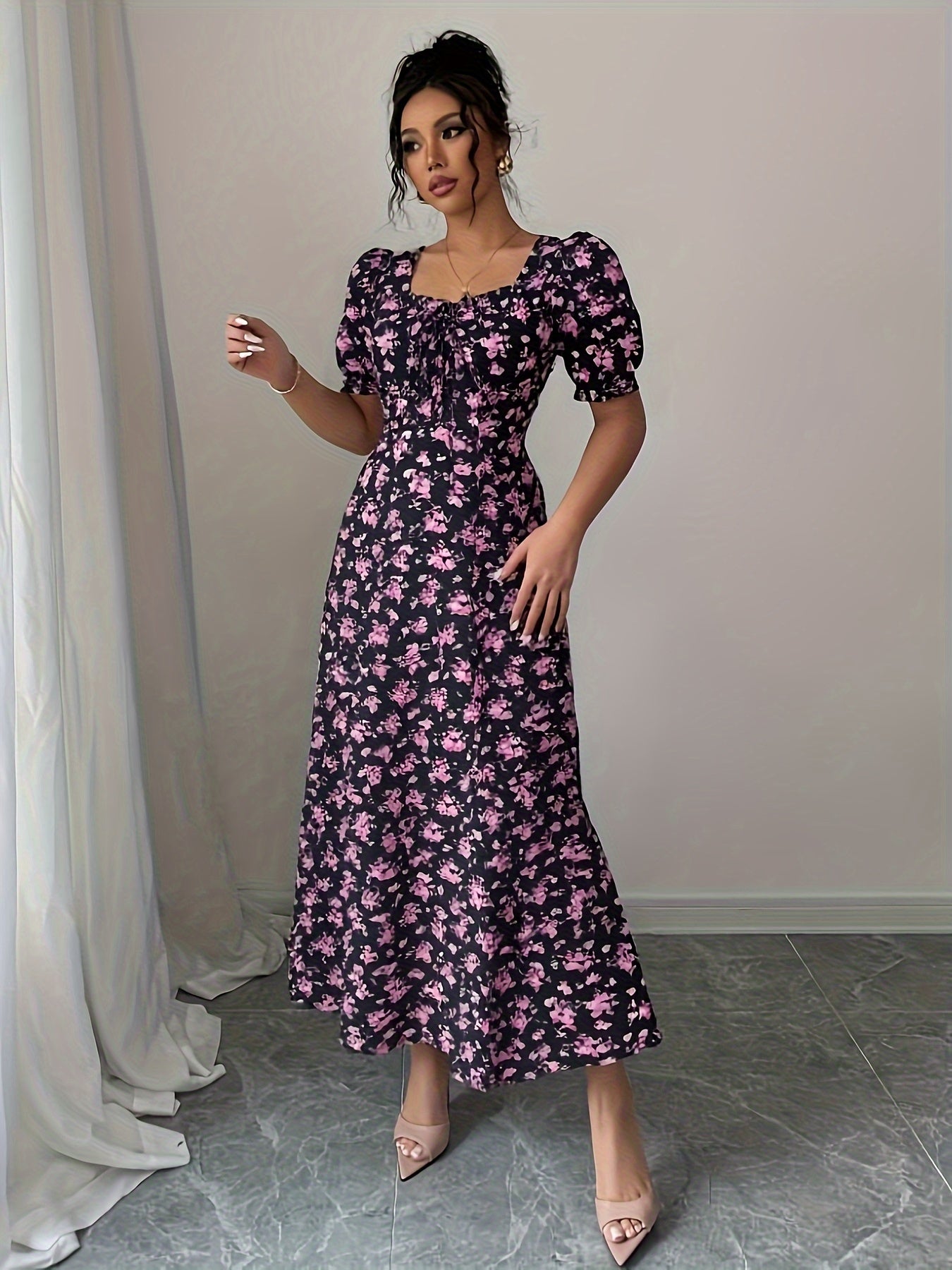 Ainsley | Floral Print Tie-Back Maxi Dress