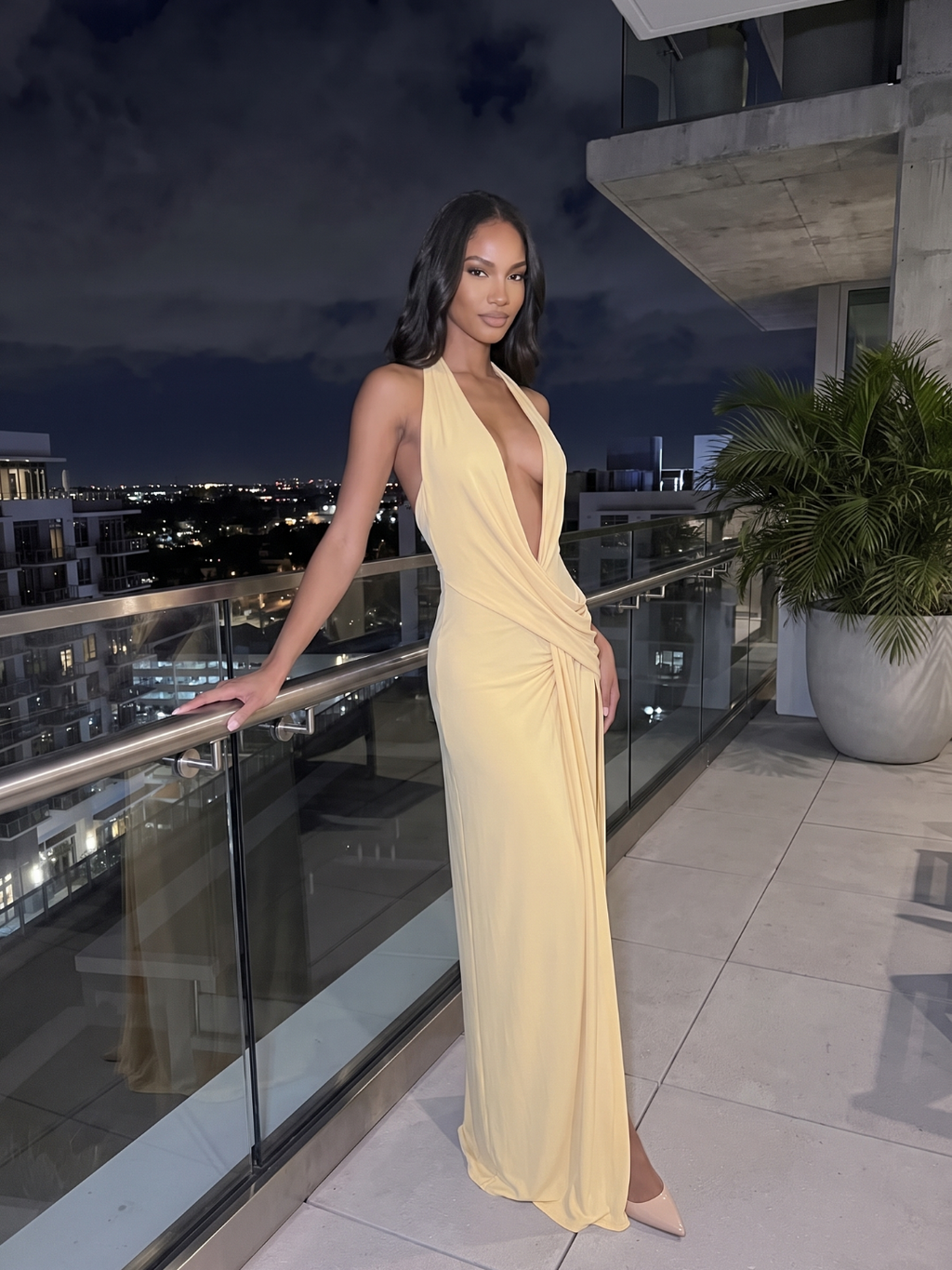 Luna | Plunge Halter Twist Knot High Slit Maxi Dress