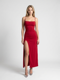 Estella | Lace-Up Back Thigh Slit Slip Maxi Dress