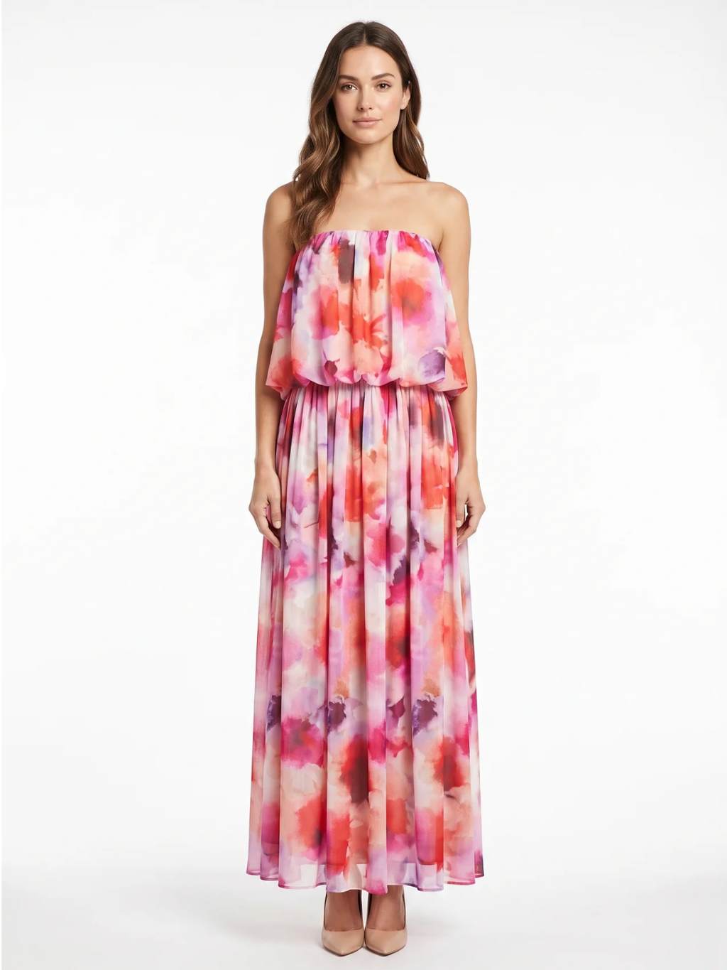 Seraphine | Strapless Blouson Tiered Maxi Dress
