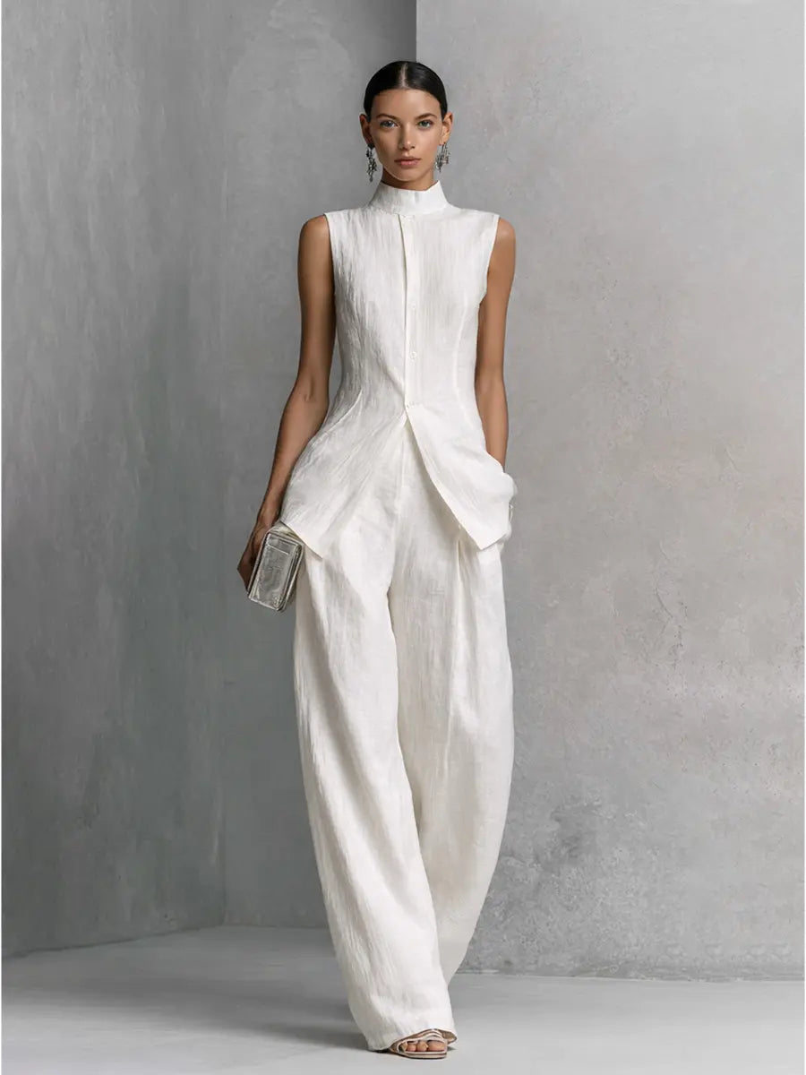 Celeste Women's Linen Wide-Leg Pants Set