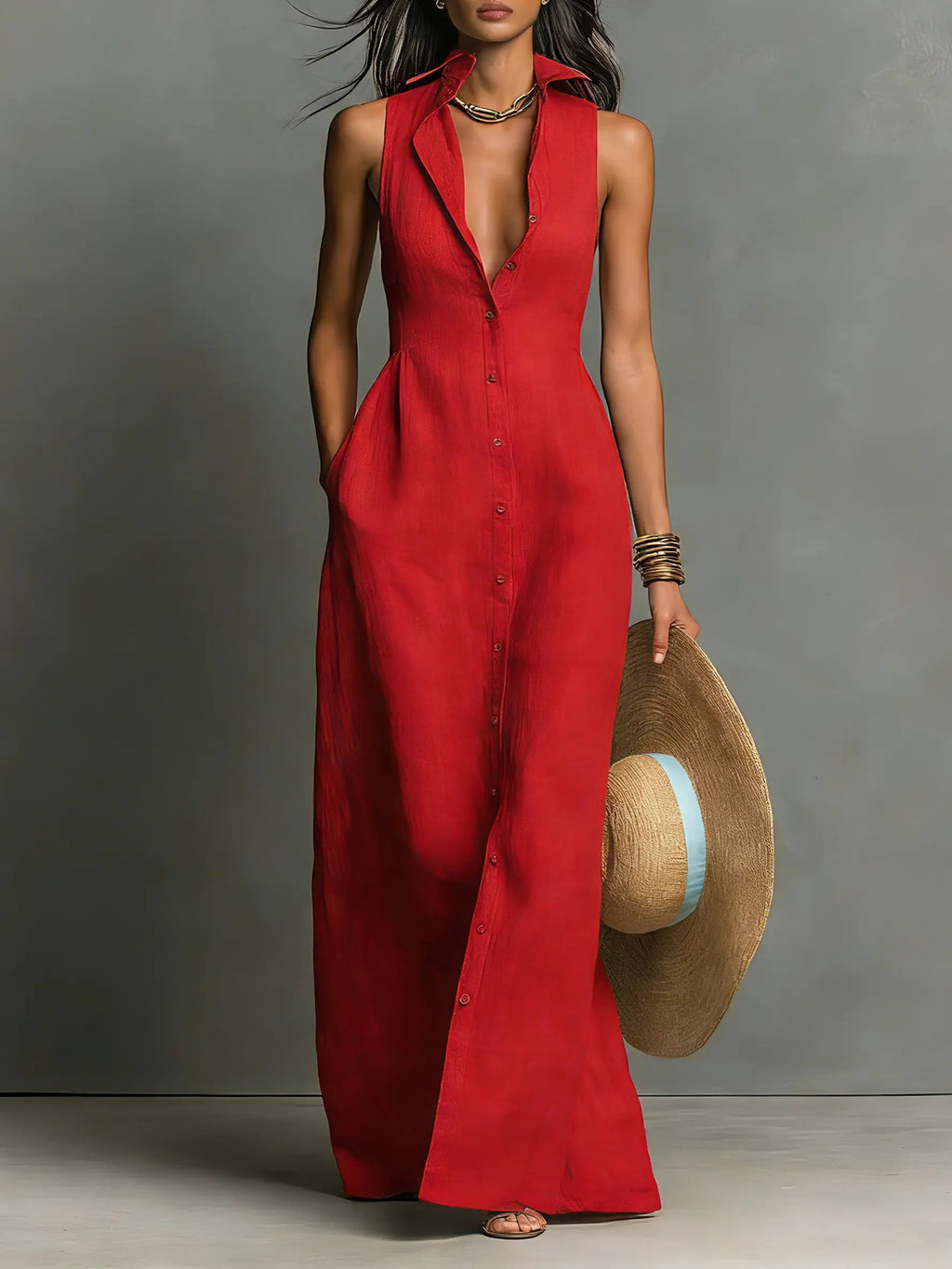 Opal Women's Linen Maxi Shirt Dress