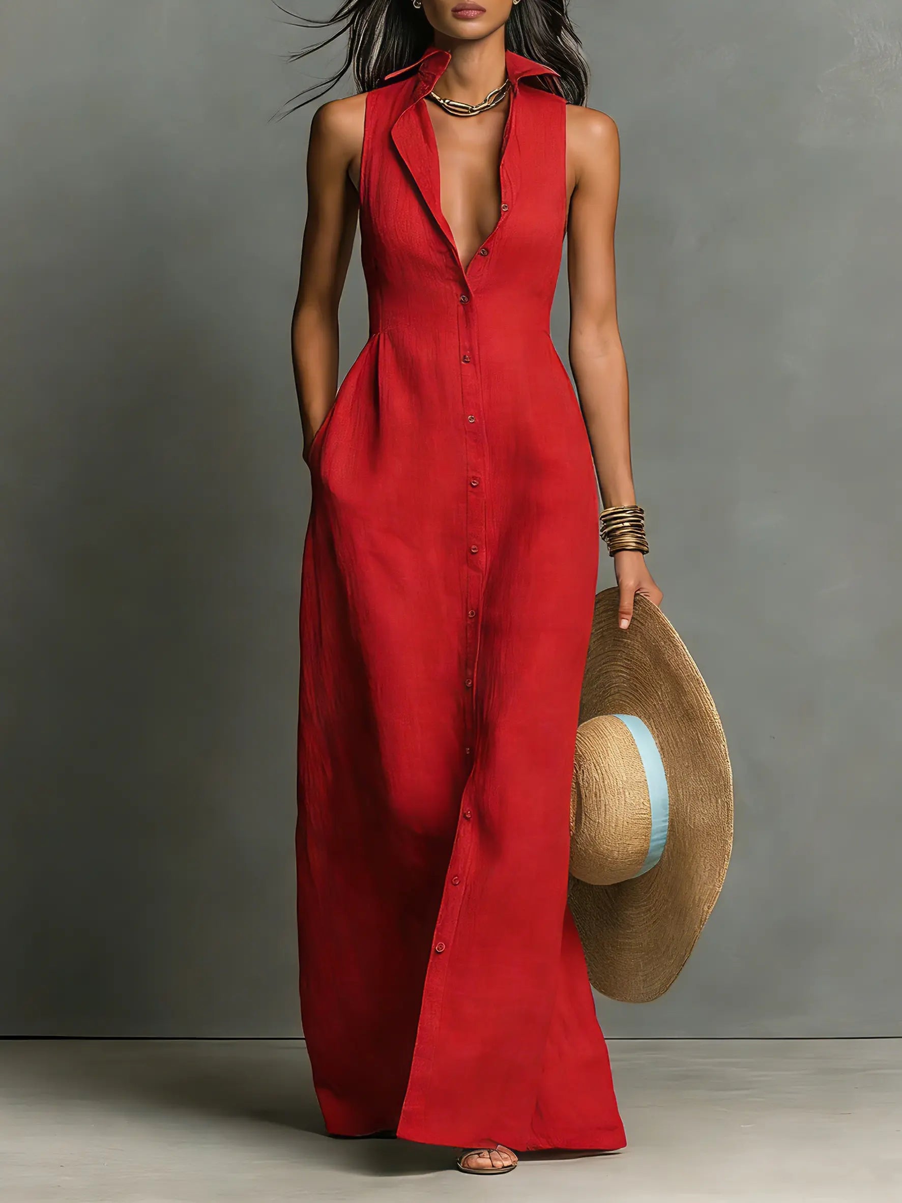 Opal Women's Linen Maxi Shirt Dress