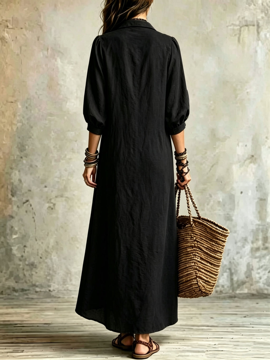 Alina | Lapel Front-Slit Button Maxi Dress