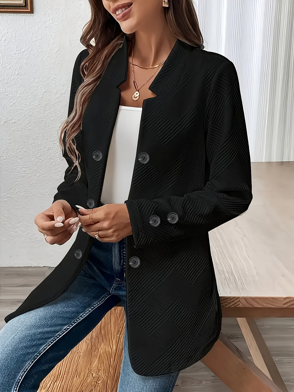 Genevieve | Textured Double Button Pocket Coat - view 9