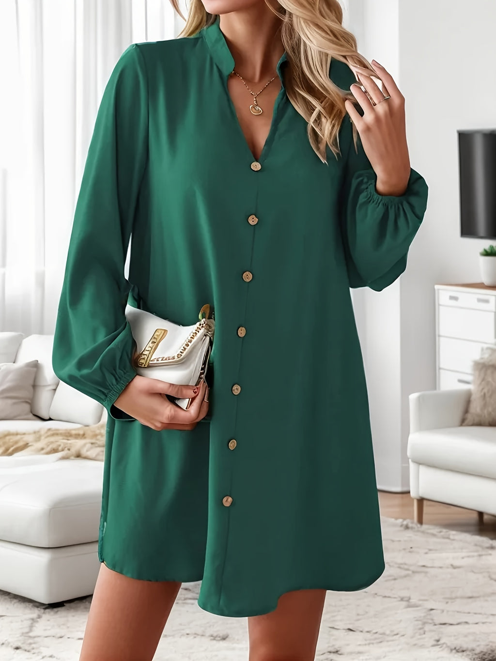 Emerson | Single-Breasted V-Neck Long Sleeve Dress
