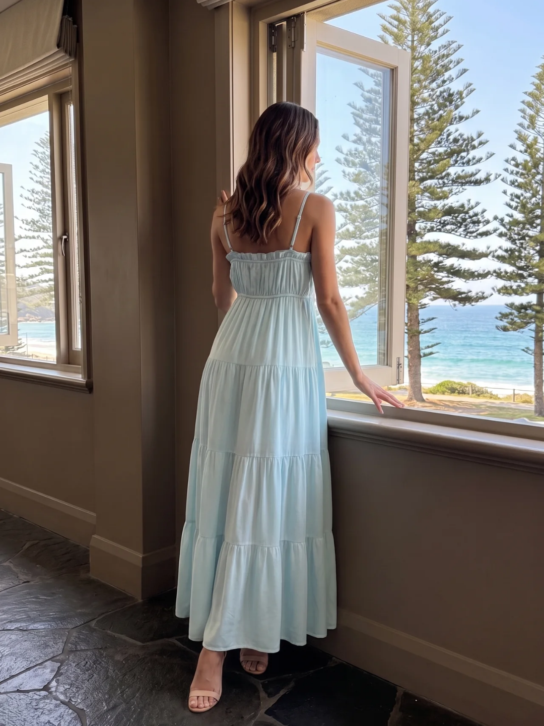 Fiorella | Frill Trim Cinched Waist Tiered Maxi Dress